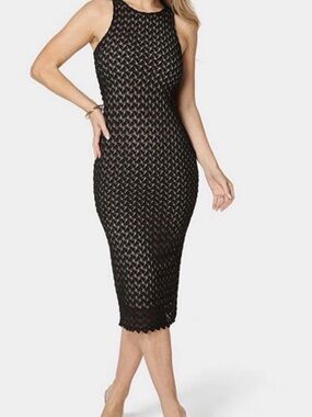 bebe Black Sleeveless Crochet Midi Dress